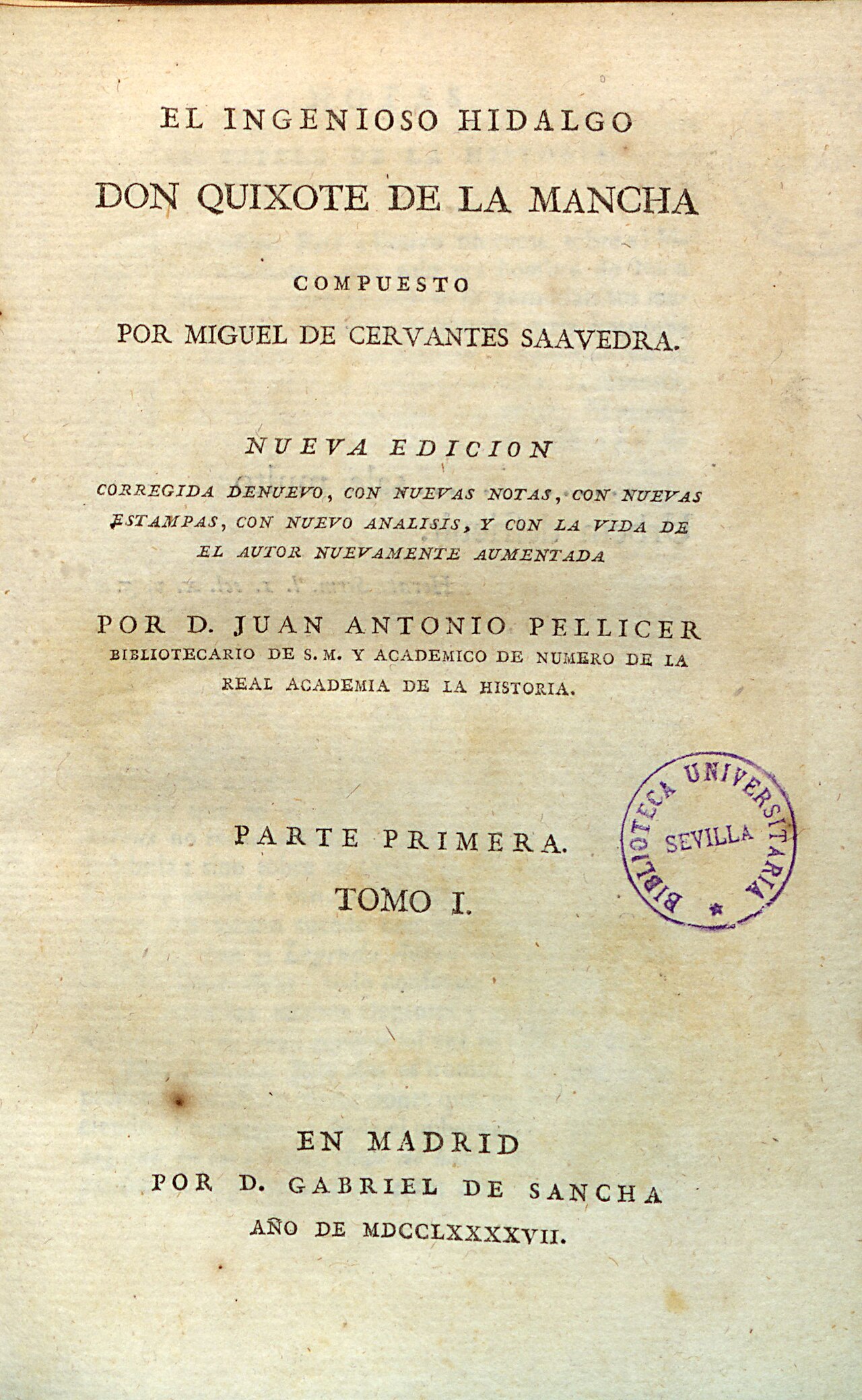 Miguel de Cervantes: El Ingenioso Hidalgo Don Quijote de La Mancha (Spanish language, 1797, Gabriel de Sancha)